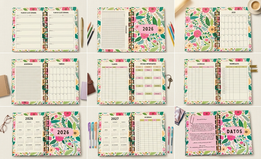 Planner Docente floral 2026-2027